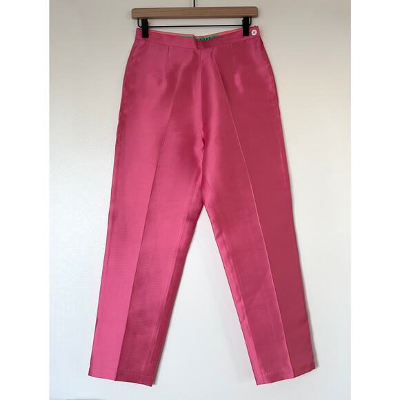 Chelsea Mak Joan Pant Hot Pink 100% Silk Trousers Small High Waist Straight Leg - Picture 12 of 16